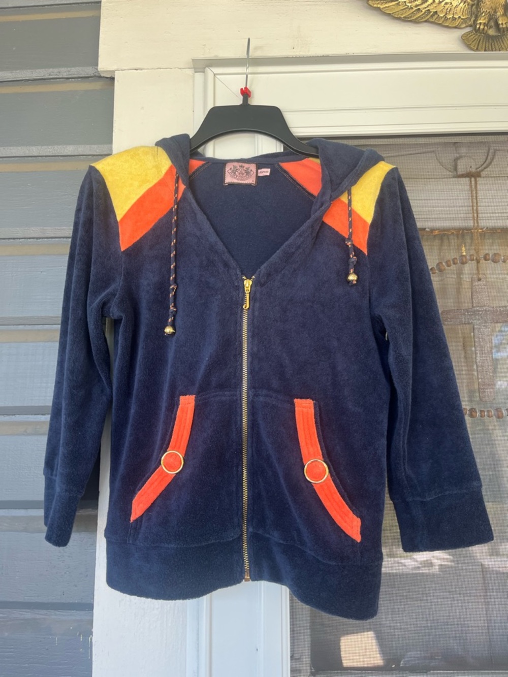 Juicy couture Y2K 90’s terry cloth zip up top blue orange